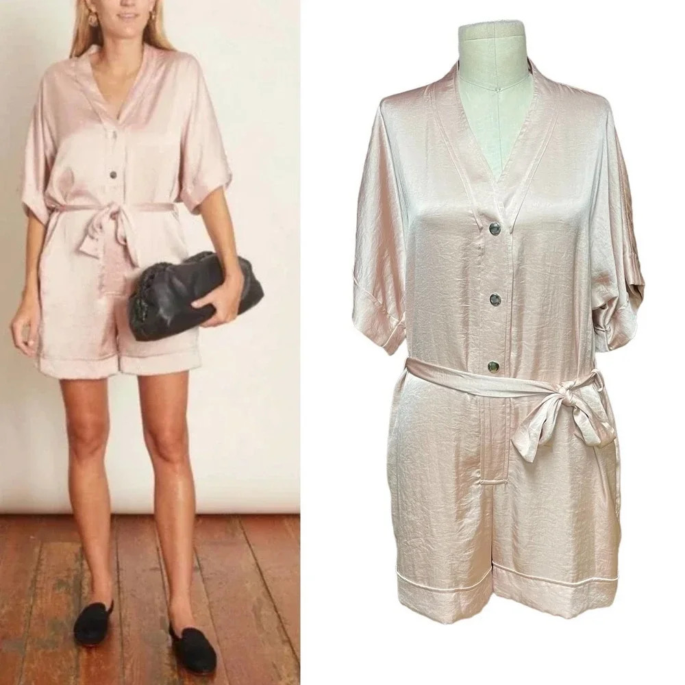 Overlover Cherokee Pink Powder Satin Romper Playsuit‎ Size XS